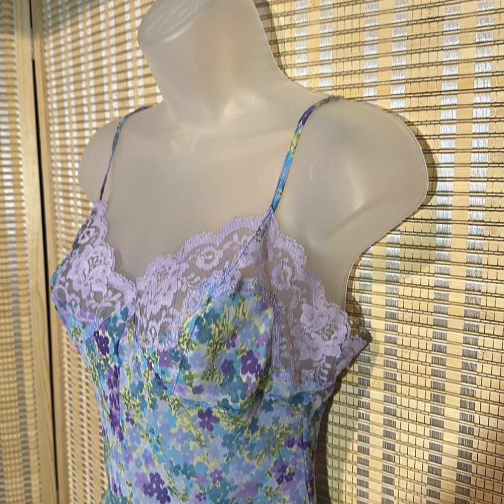 Victoria's Secret Semi Sheer Blue Floral One Piece Bodysuit Teddy Camisole Small - Picture 7 of 16